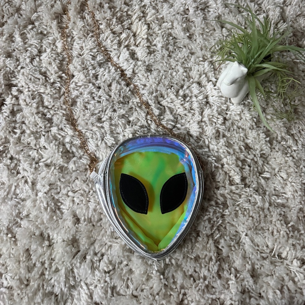 Futuristic crossbody Iridescent Alien Face Crossbody transparent, see-through fe